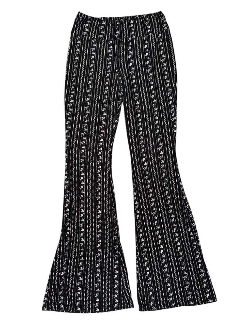 No Boundaries Black & White Vertical Floral Print Flared Pants